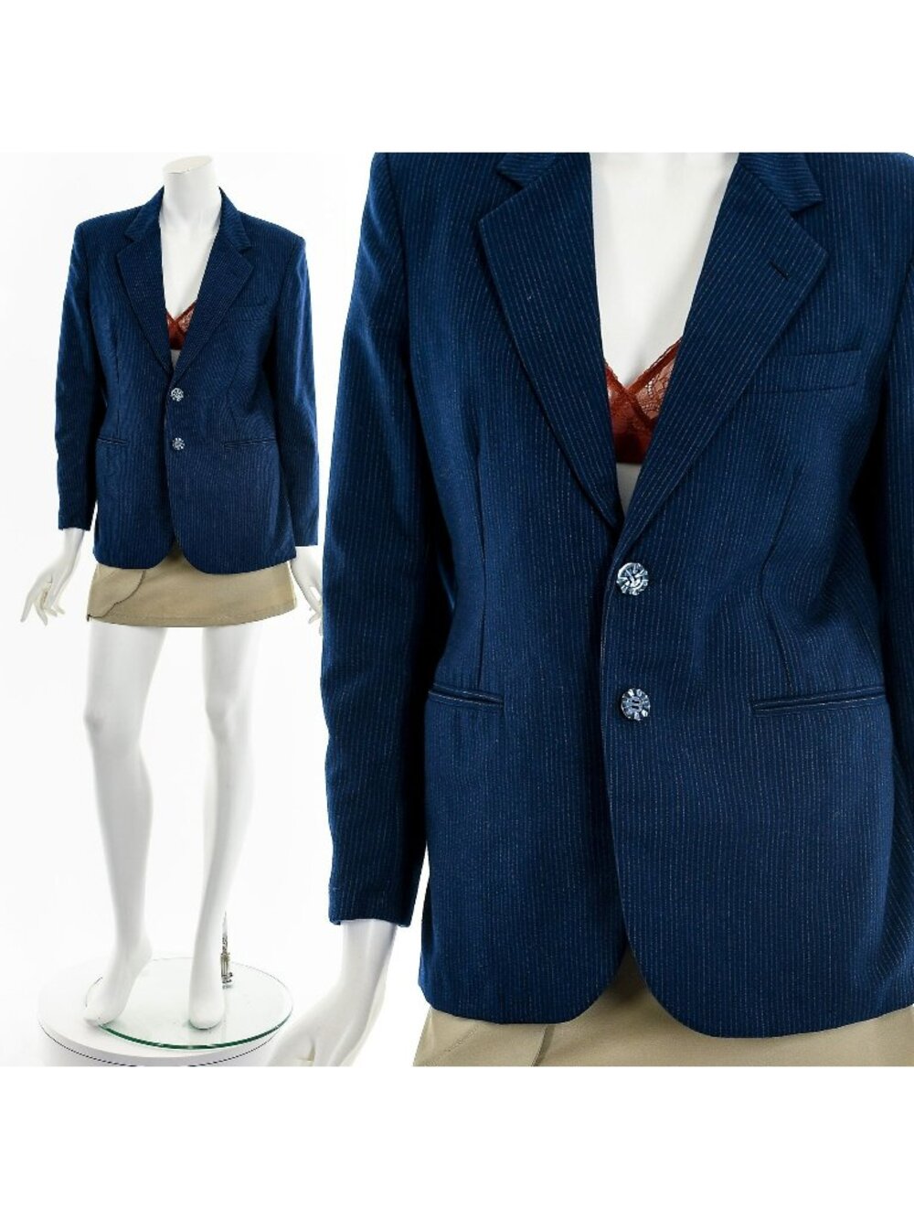 Navy Blue Pin Stripe Suit Jacket